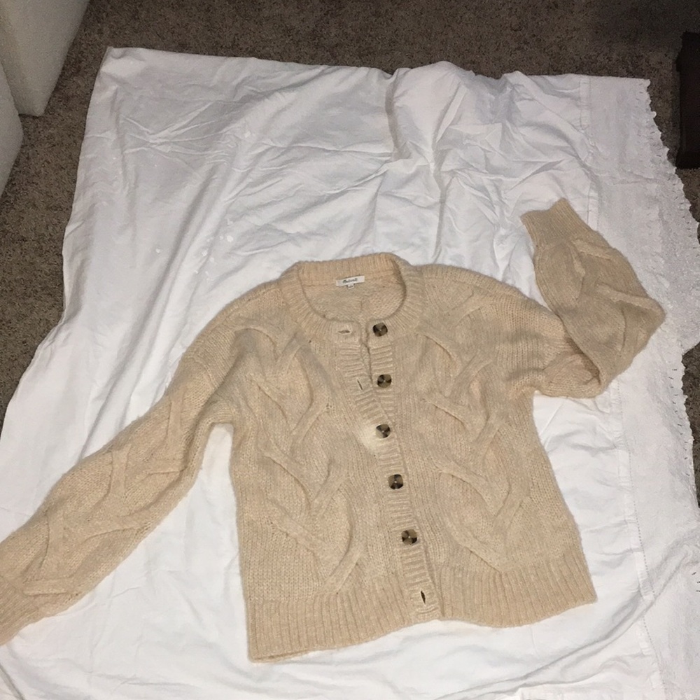 MADEWELL NWOT CREAM WOOL BLEND BUTTON FRONT CARDIGAN SWEATER SIZE SMALL